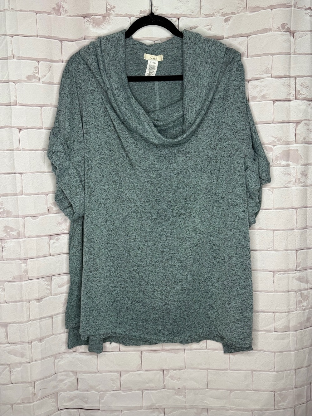 Easel Los Angeles Oversized Cowl Neck Poncho Top Heather Teal Boho Cozy Sz Lg